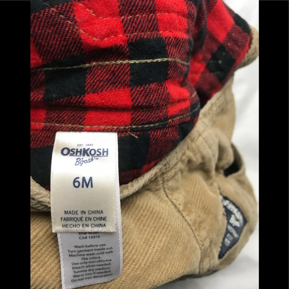OSHKOSH BGOSH corduroy plaid lined overalls 6 M